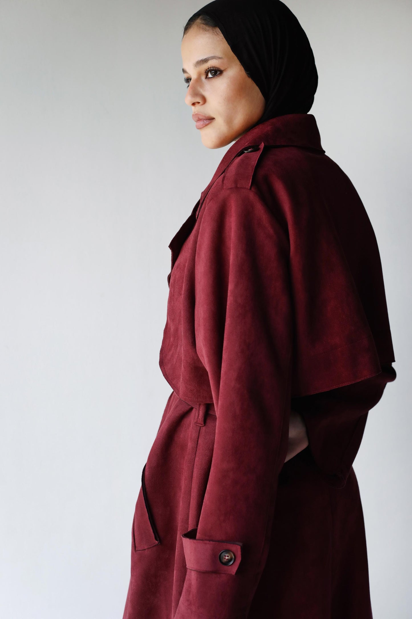 Suede Coat in Burgundy