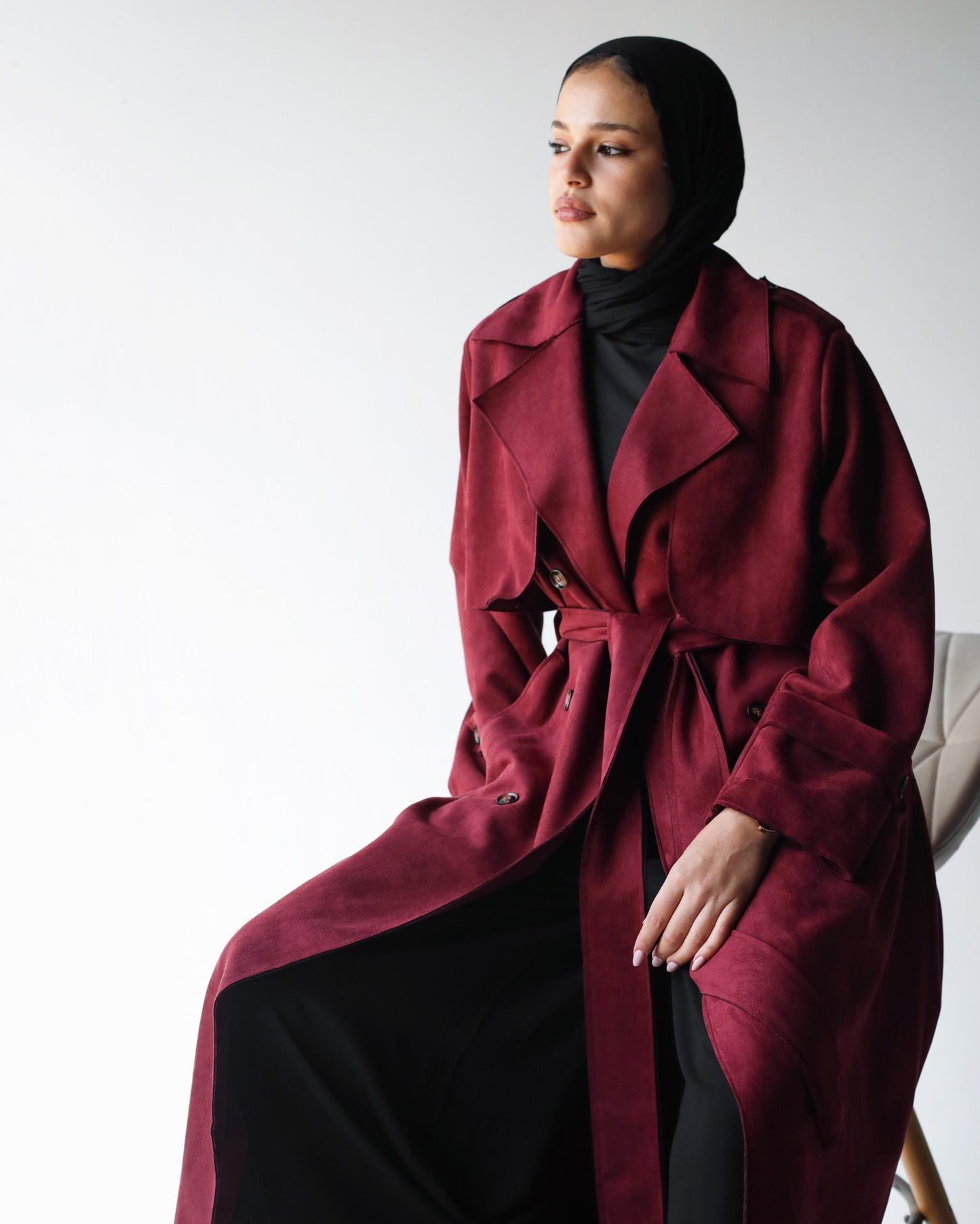 Suede Coat in Burgundy