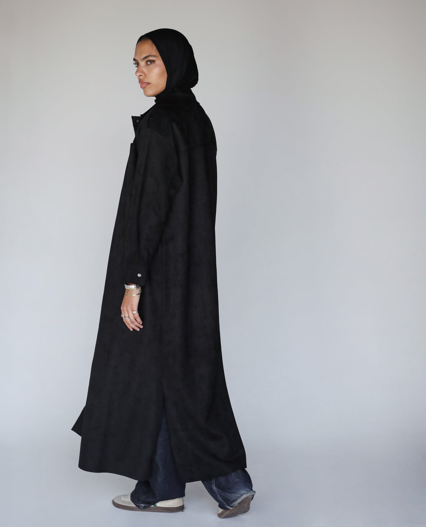 The Suede Longline Shirt In Black