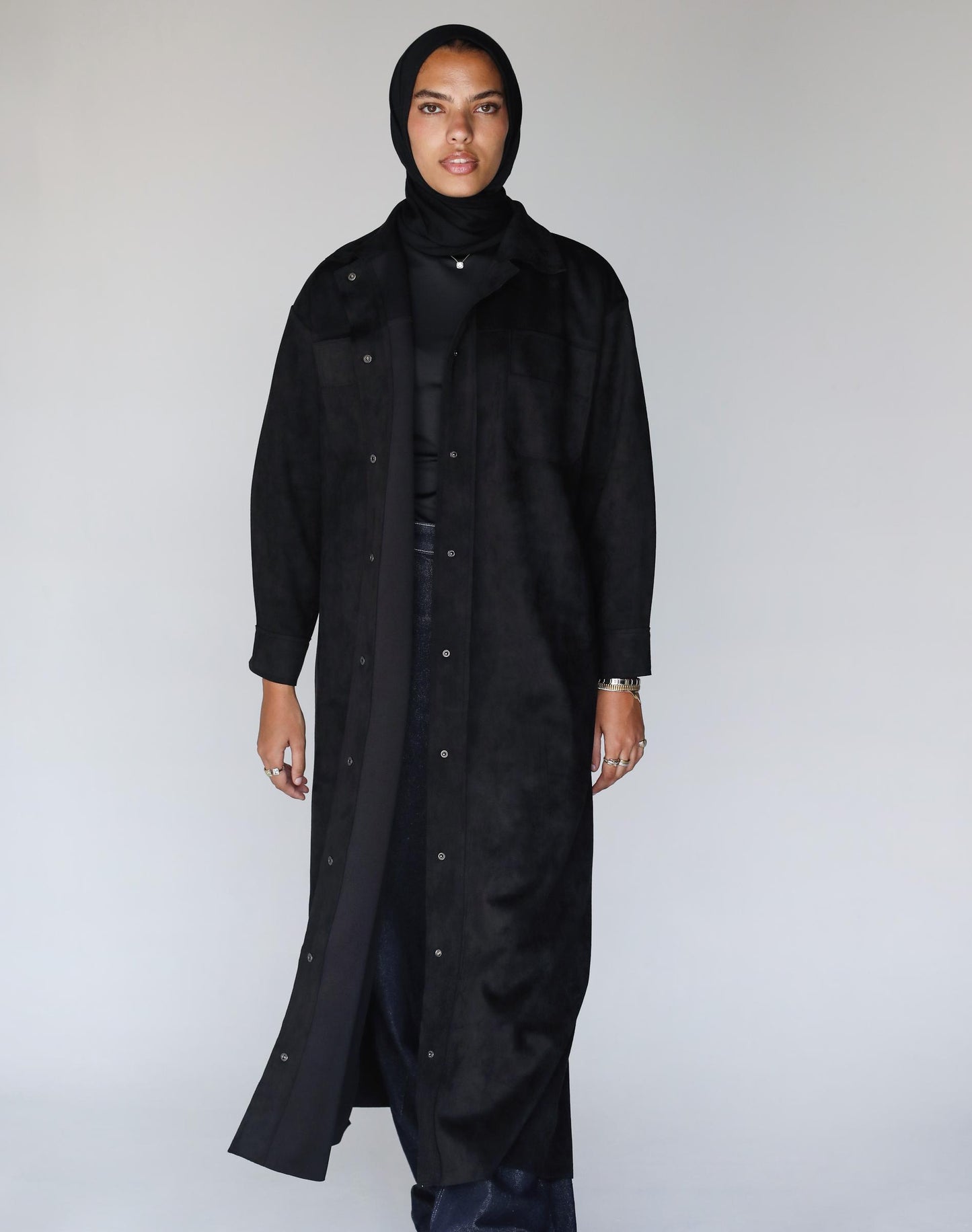 The Suede Longline Shirt In Black