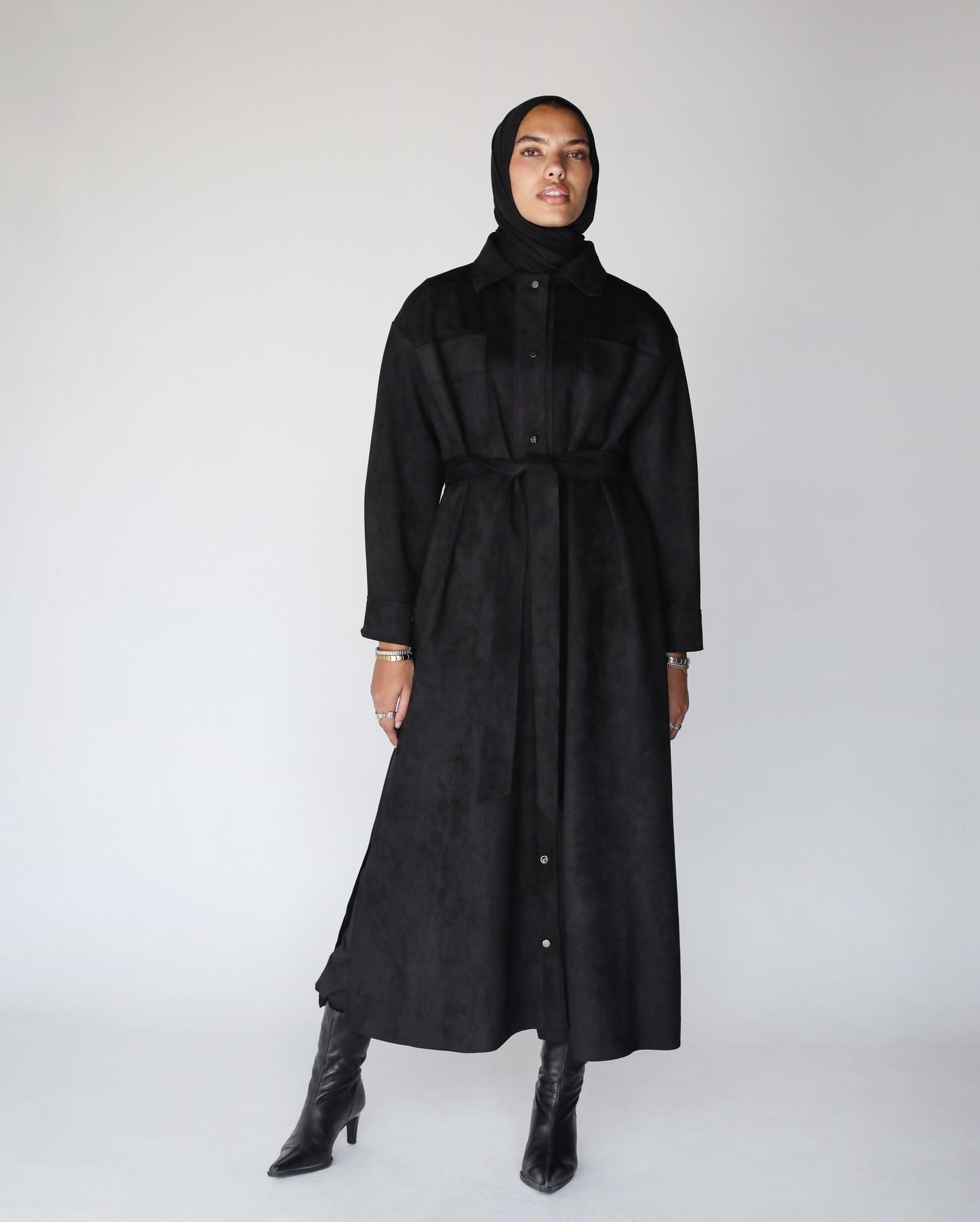 The Suede Longline Shirt In Black