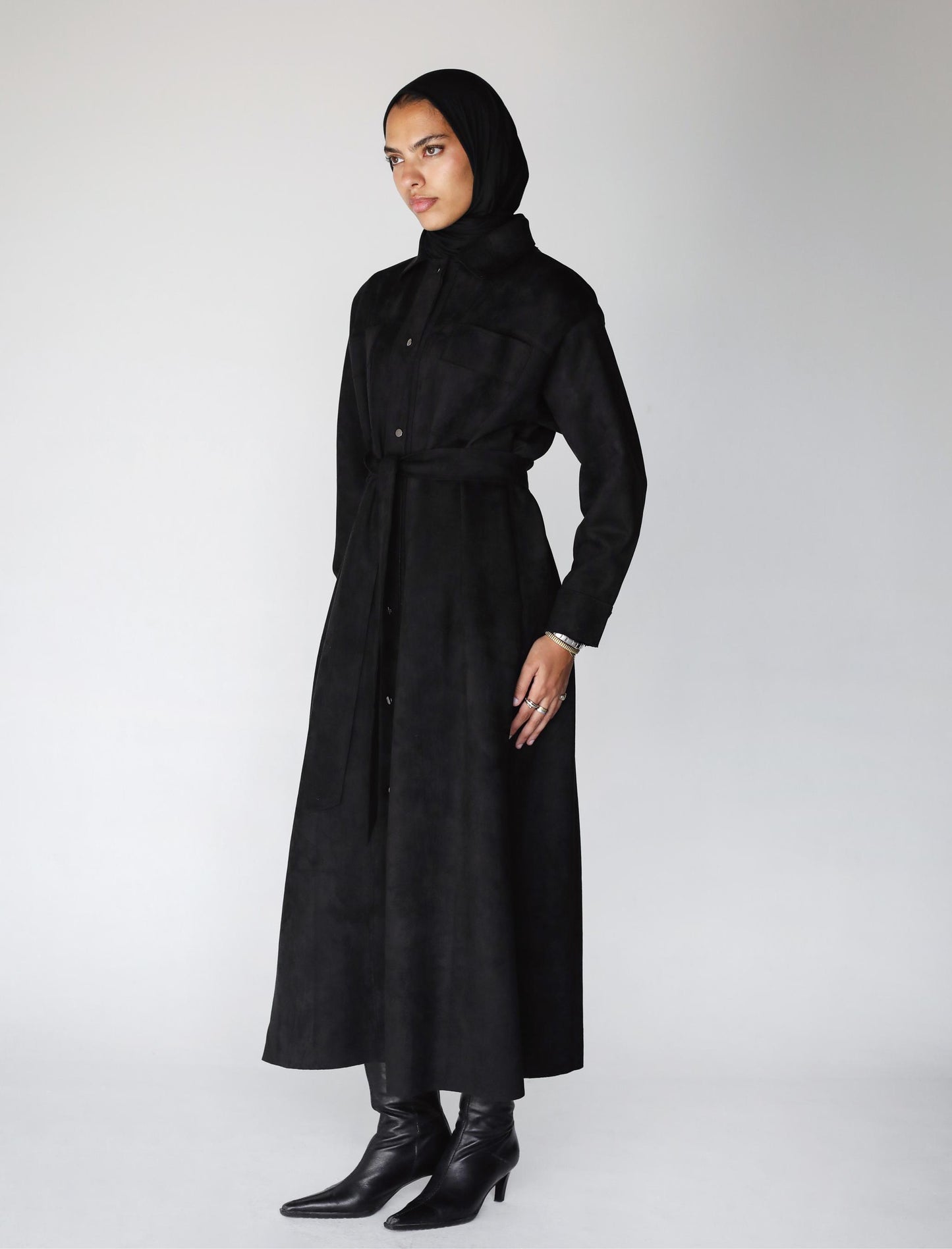 The Suede Longline Shirt In Black