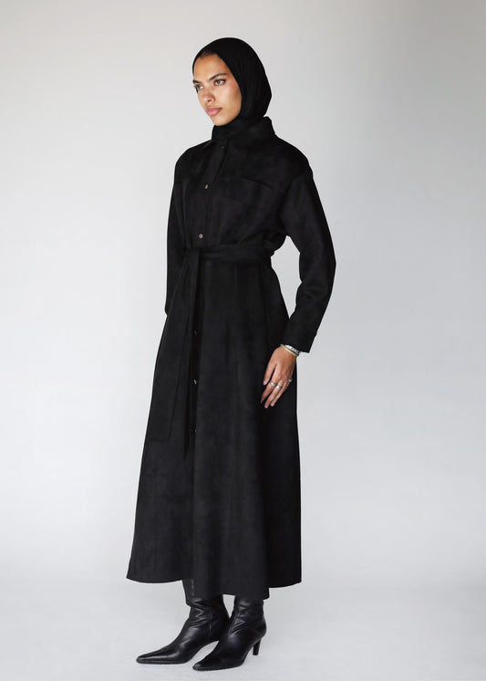 The Suede Longline Shirt In Black