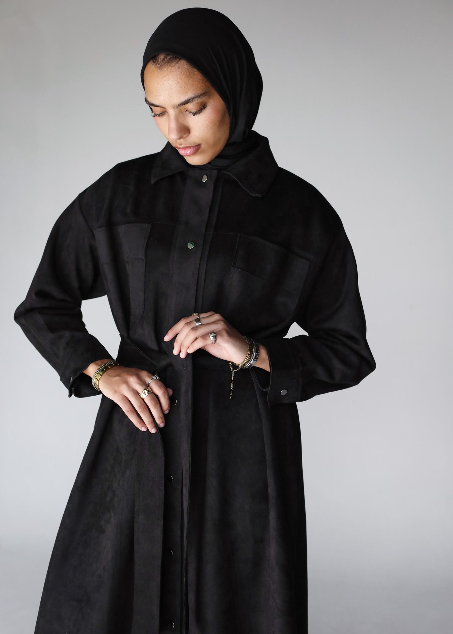 The Suede Longline Shirt In Black