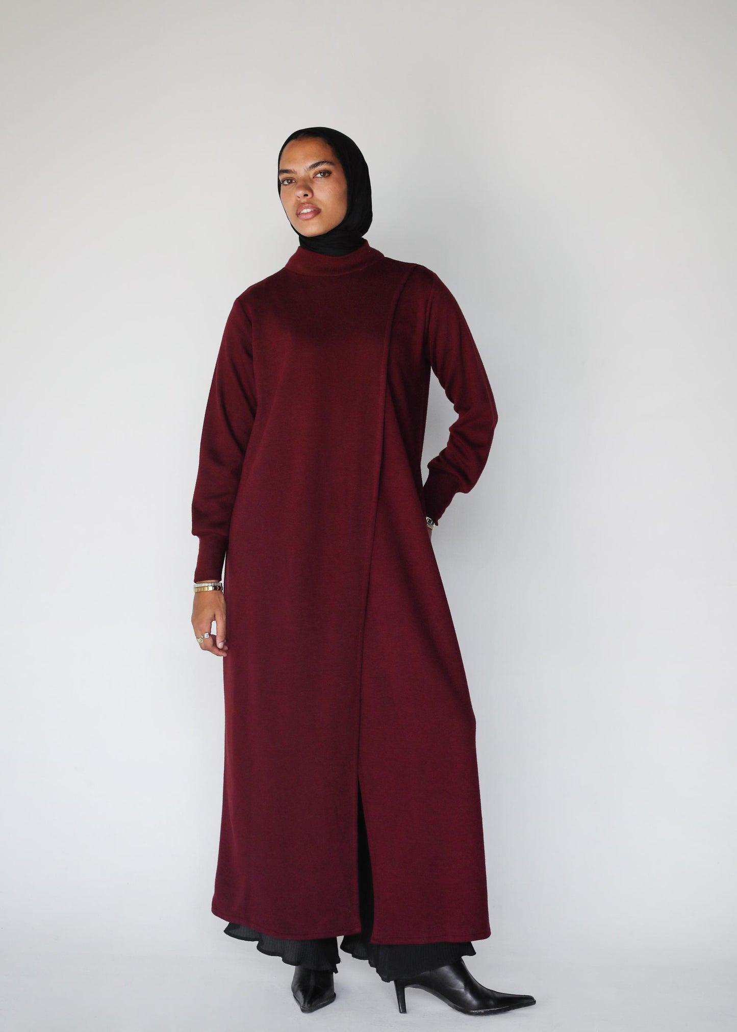 The Knit Overlap Tunic In Maroon