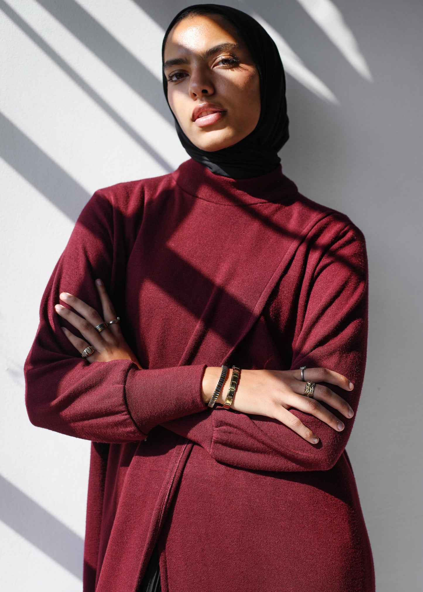 The Knit Overlap Tunic In Maroon