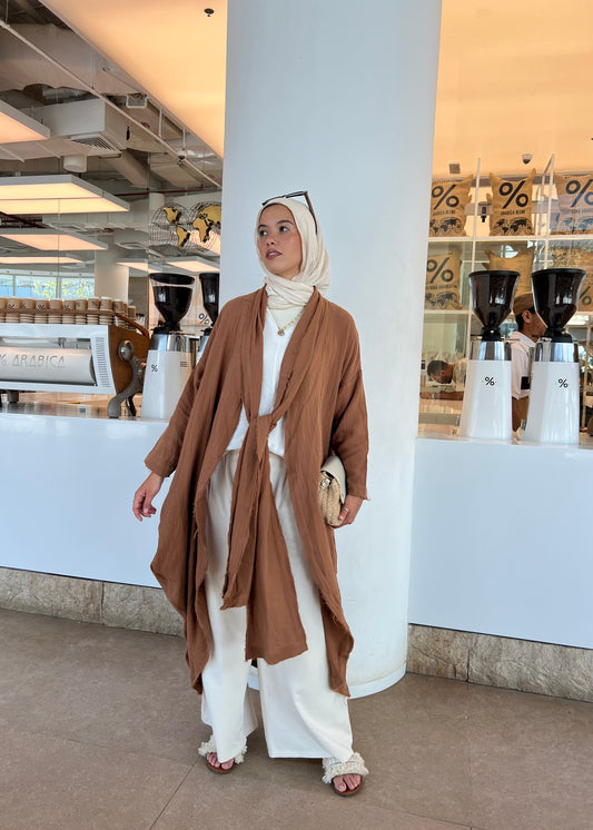 The Breezy Flow Muslin Cardigan In Brown