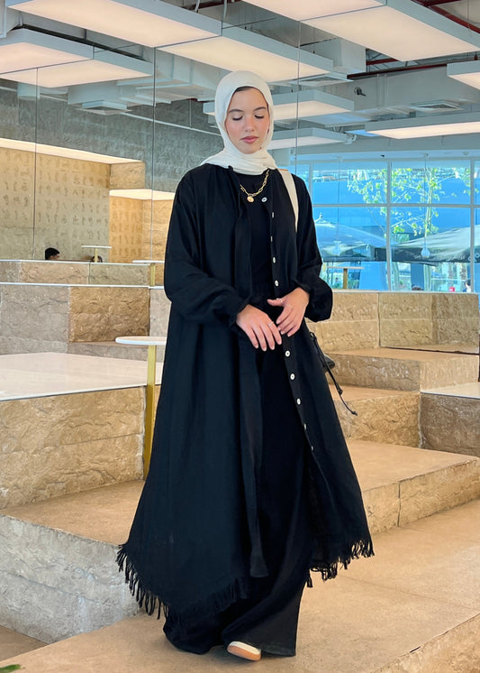 Asymmetric Linen Set In Black