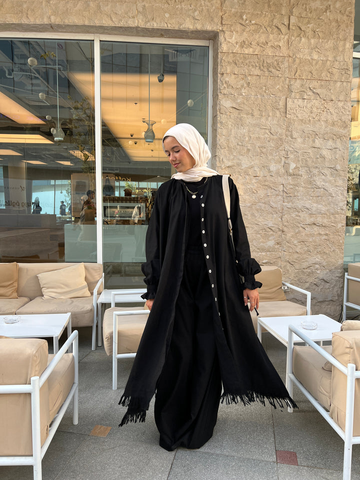 Asymmetric Linen Set In Black