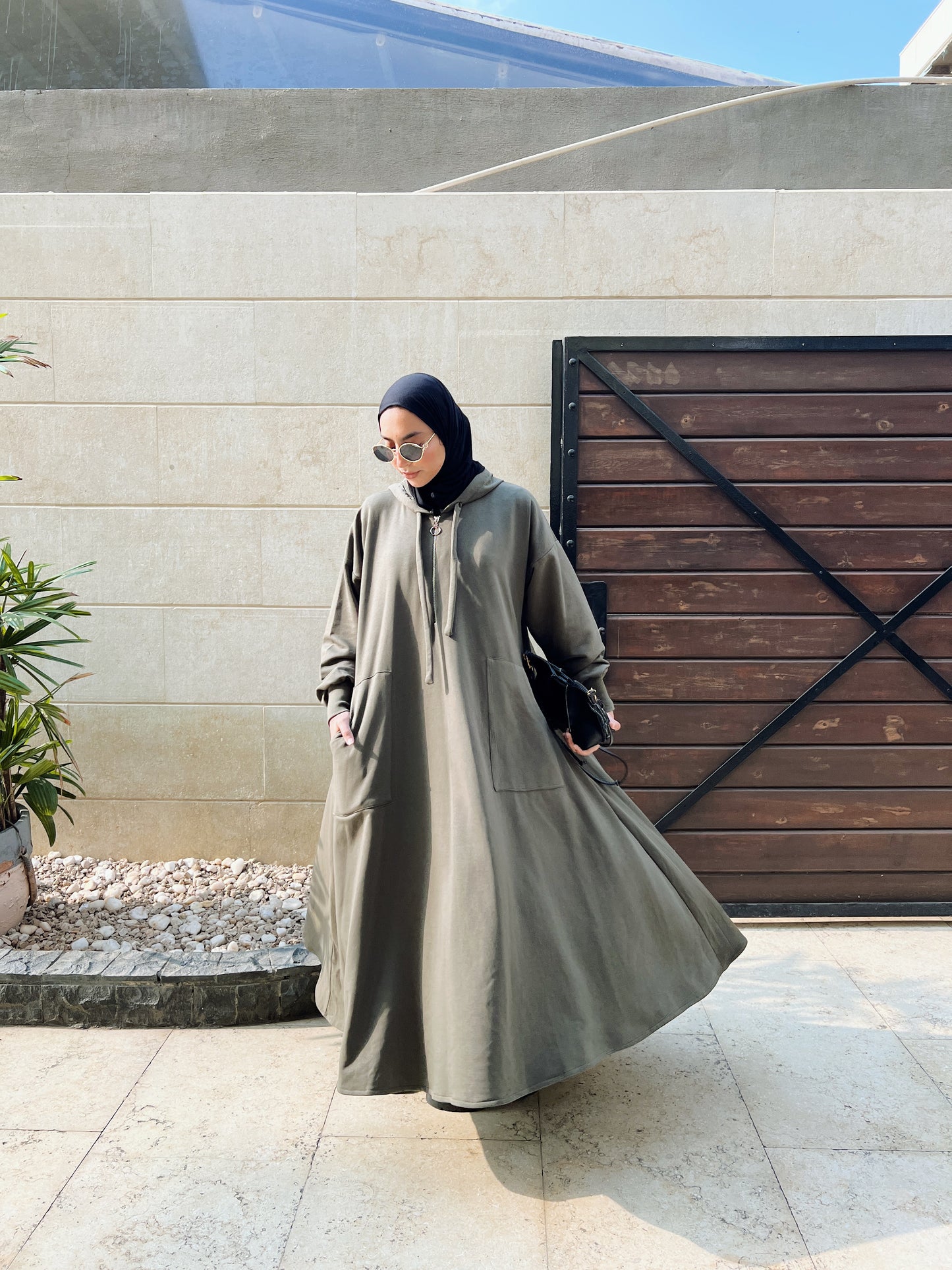 Milton Hoodie Dress In Olive