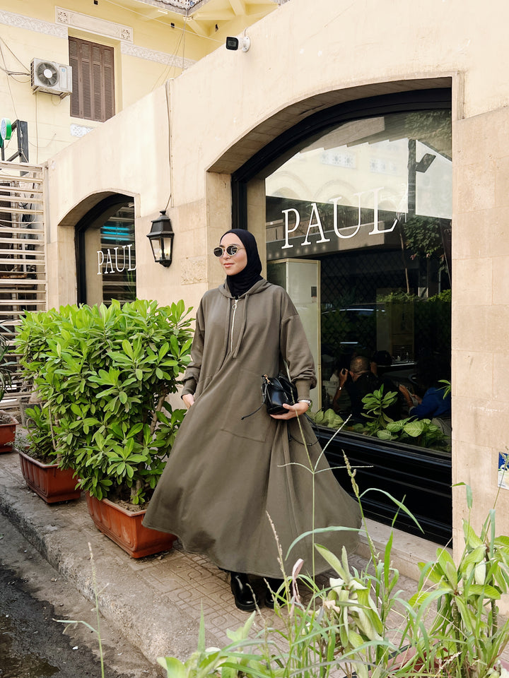 Milton Hoodie Dress In Olive
