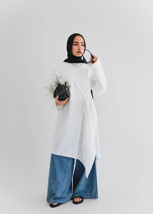 Breeze Drawstring Top In white