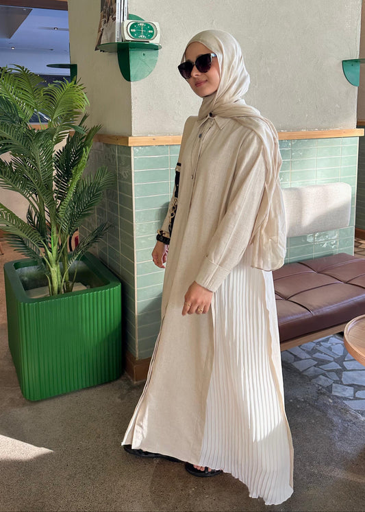 Side-pleated Shirt Dress in Beige