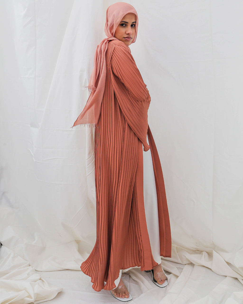 Pleated Kaftan In Rust Orange