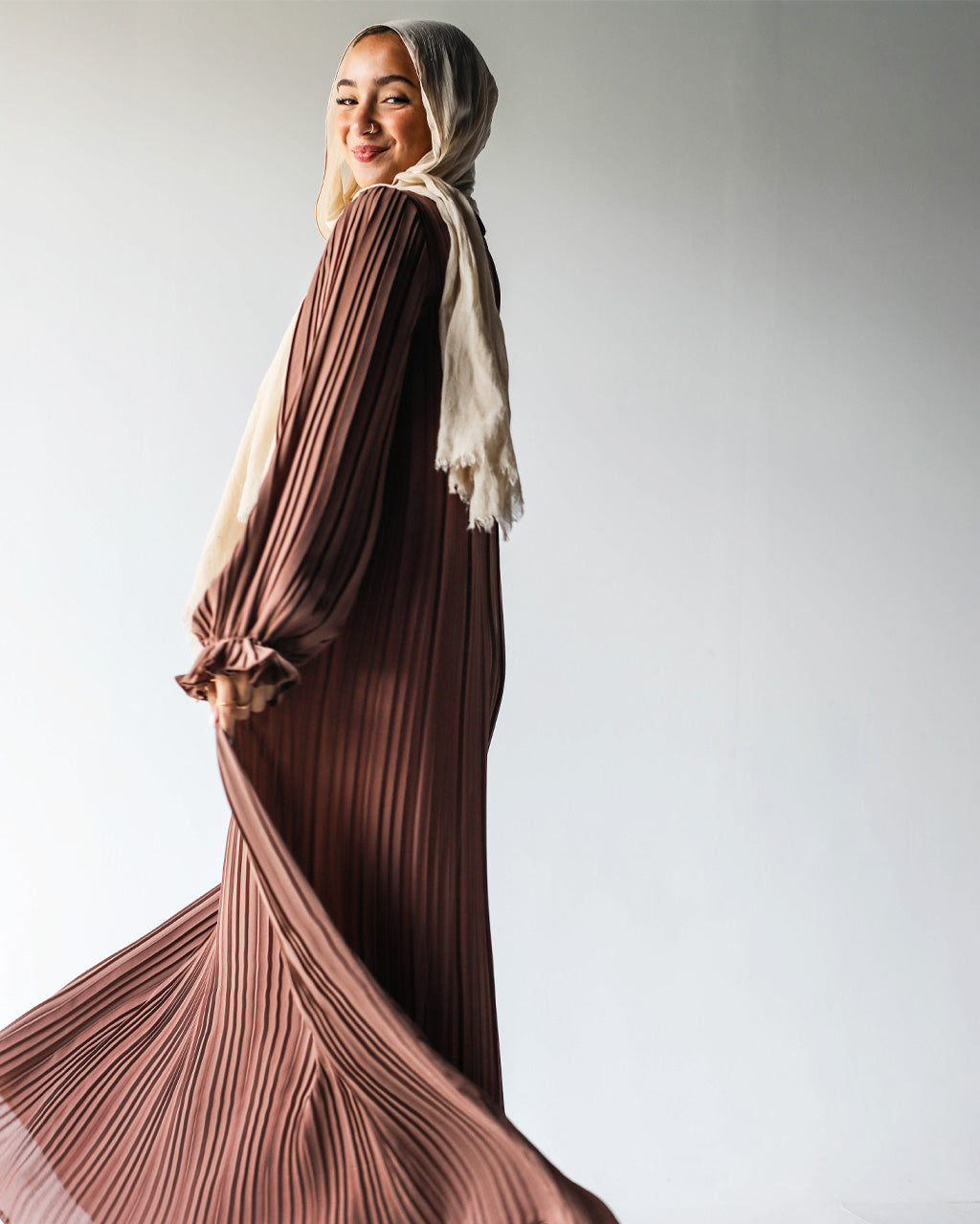 Pleated Dress In Brown
