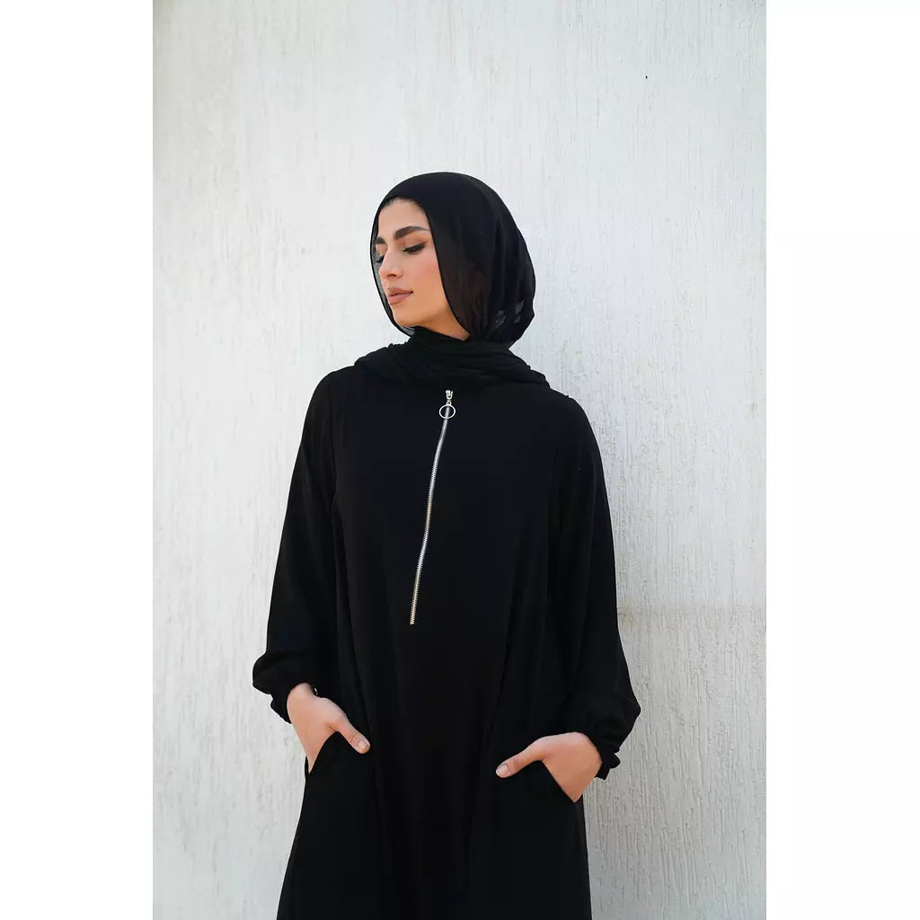 Basic Zipper Abaya In Black