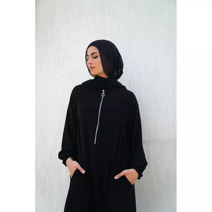 Basic Zipper Abaya In Black