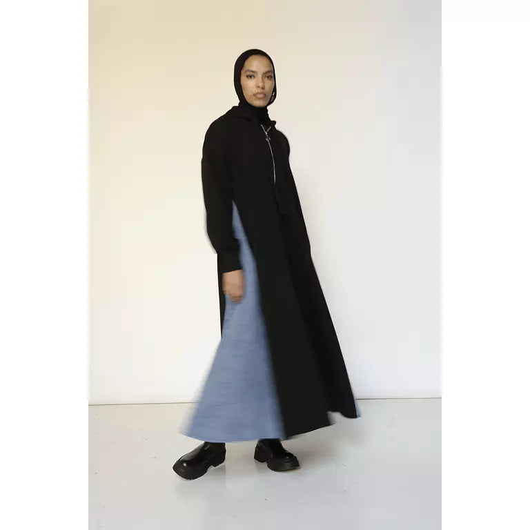 Denim-sided Hoodie Dress in Black