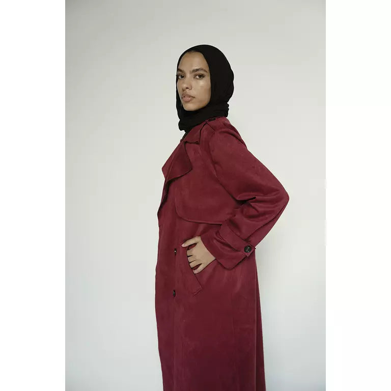 Suede Coat in Burgundy