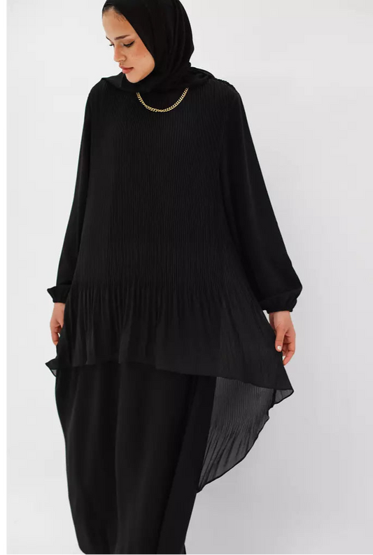 Pleated Chiffon High Low Abaya