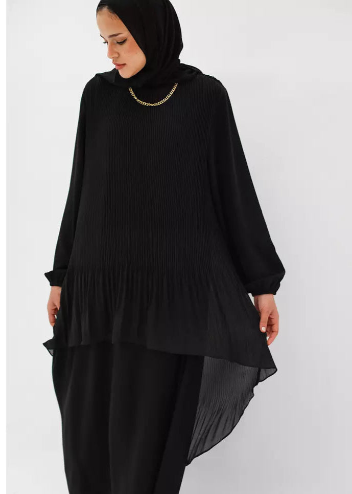 Pleated Chiffon High Low Abaya