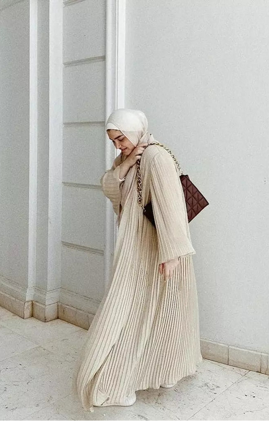 Beige Pleated Kaftan