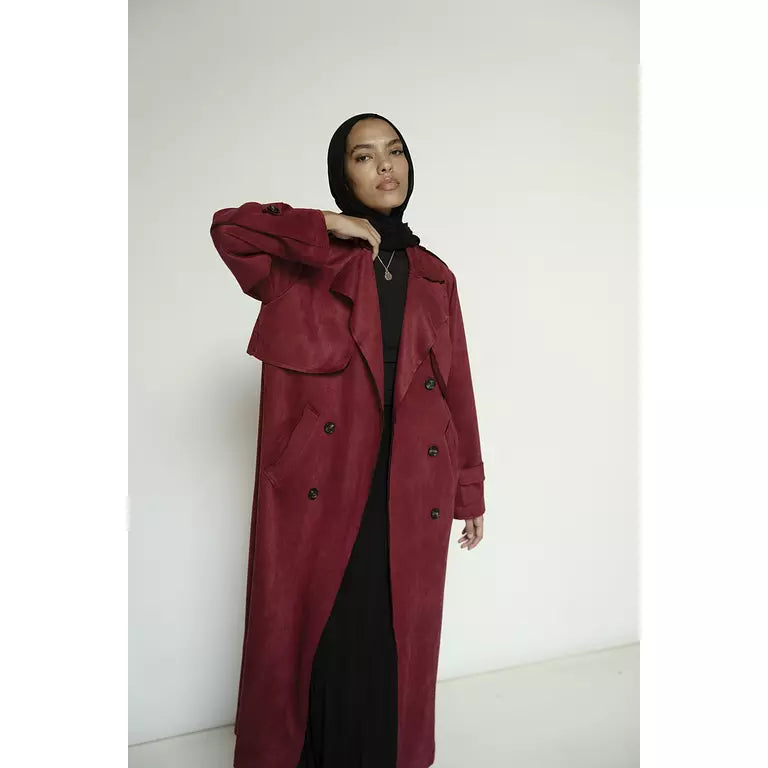 Suede Coat in Burgundy