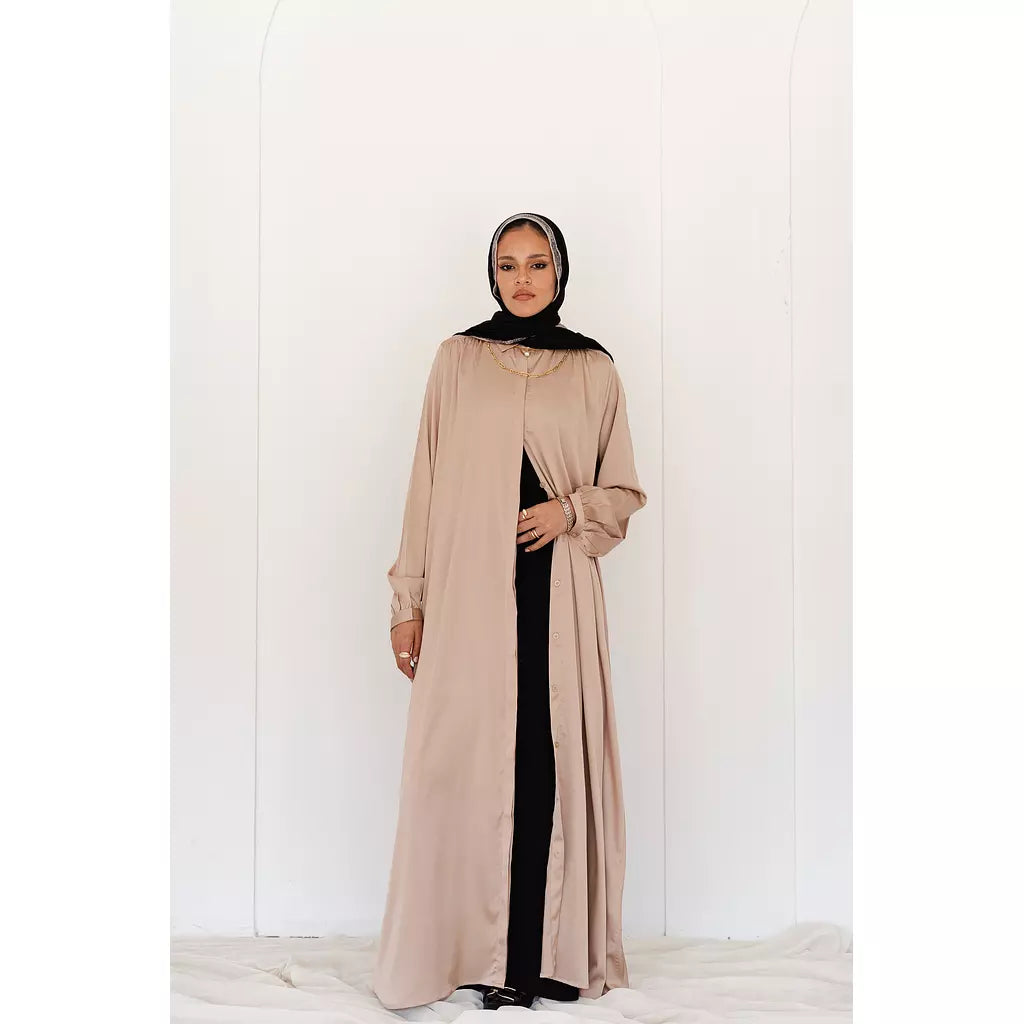 Tan beige Maxi Satin Shirt