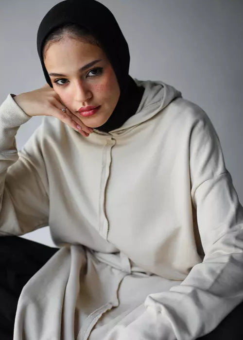 Rounded Hoodie In Beige
