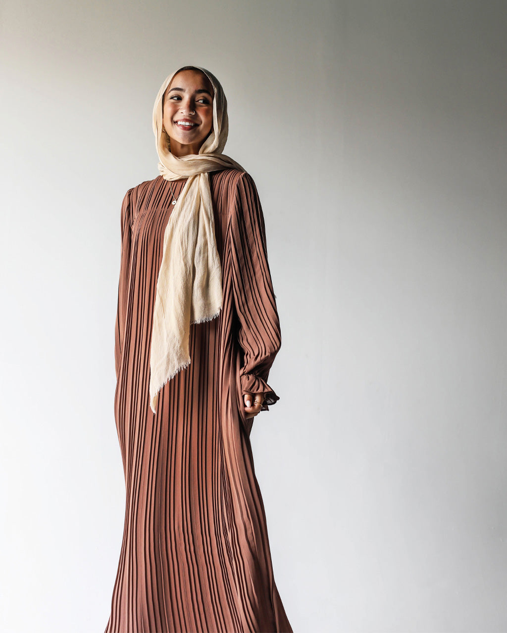 Pleated Dress In Brown
