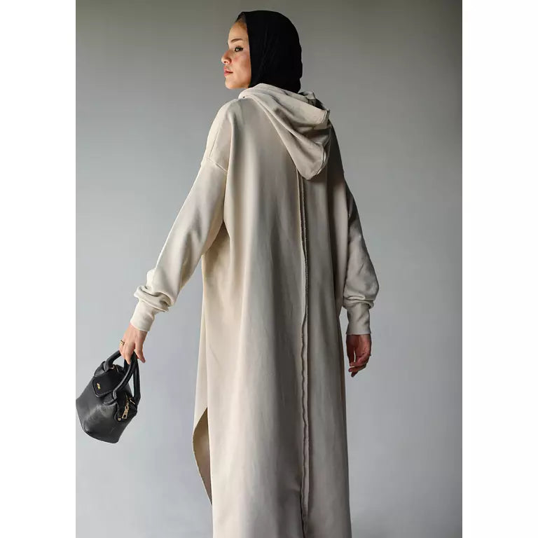 Rounded Hoodie In Beige