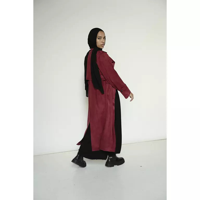 Suede Coat in Burgundy