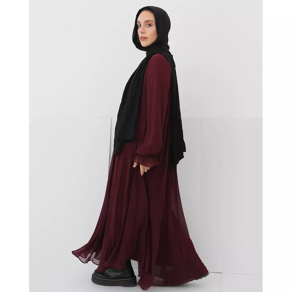 Burgundy Cloach Pleated Dress