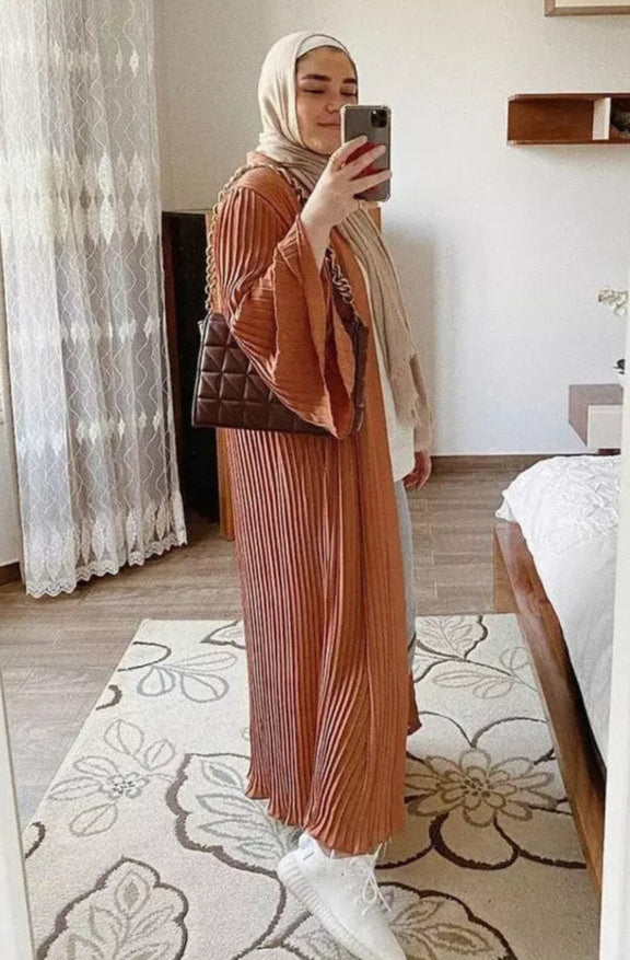 Pleated Kaftan In Rust Orange