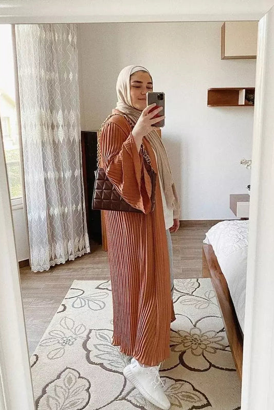 Rust Orange Pleated Kaftan