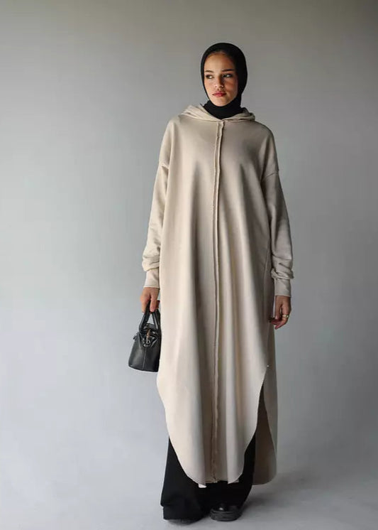 Rounded Hoodie In Beige