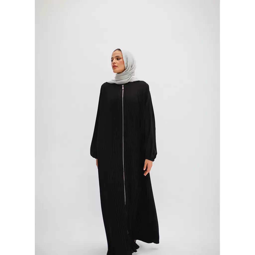 Full Zipper Pleated Abaya