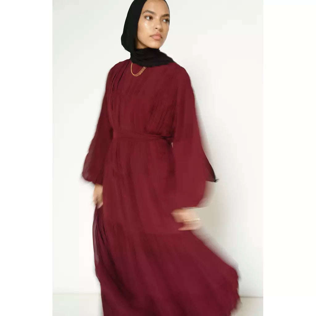 Crushed Flowy Dress in Burgundy