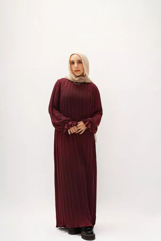 Burgundy Pleated Dress