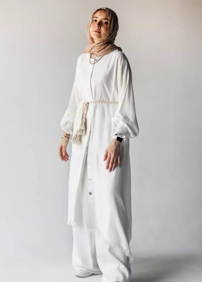 Asymmetric Linen Set In White