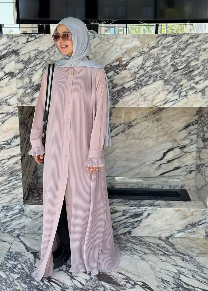 Timeless Pleated Shirt Dress in nude pink