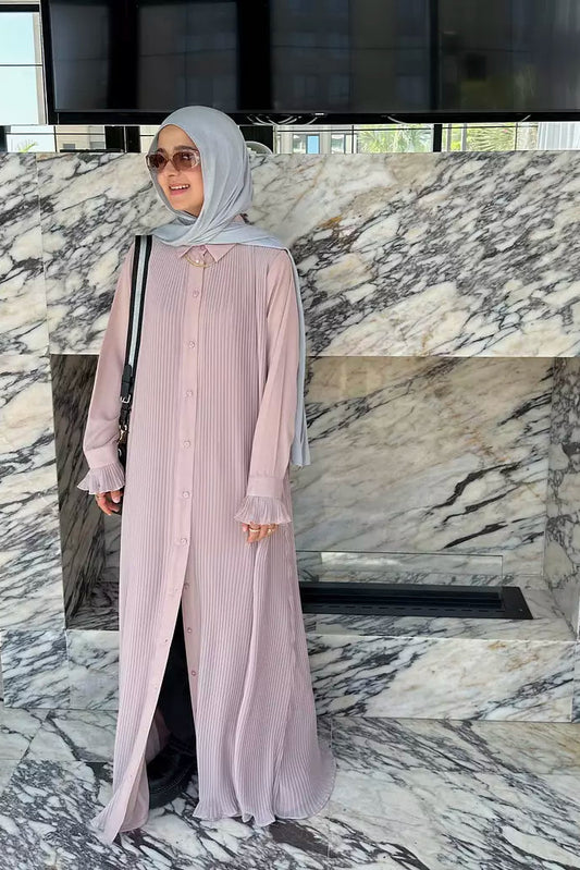 Timeless Pleated Shirt Dress in nude pink