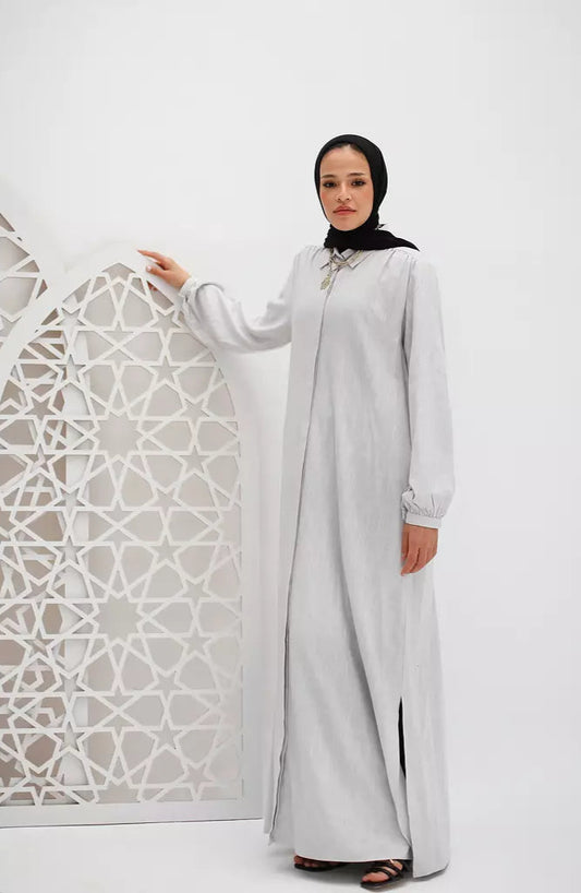 Maxi Linen Shirt In Light Gray