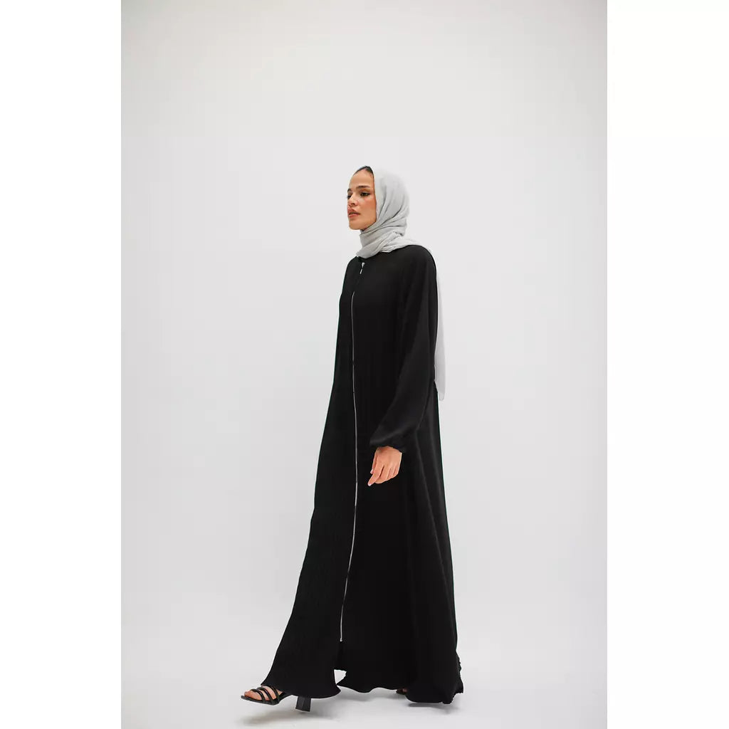Full Zipper Pleated Abaya