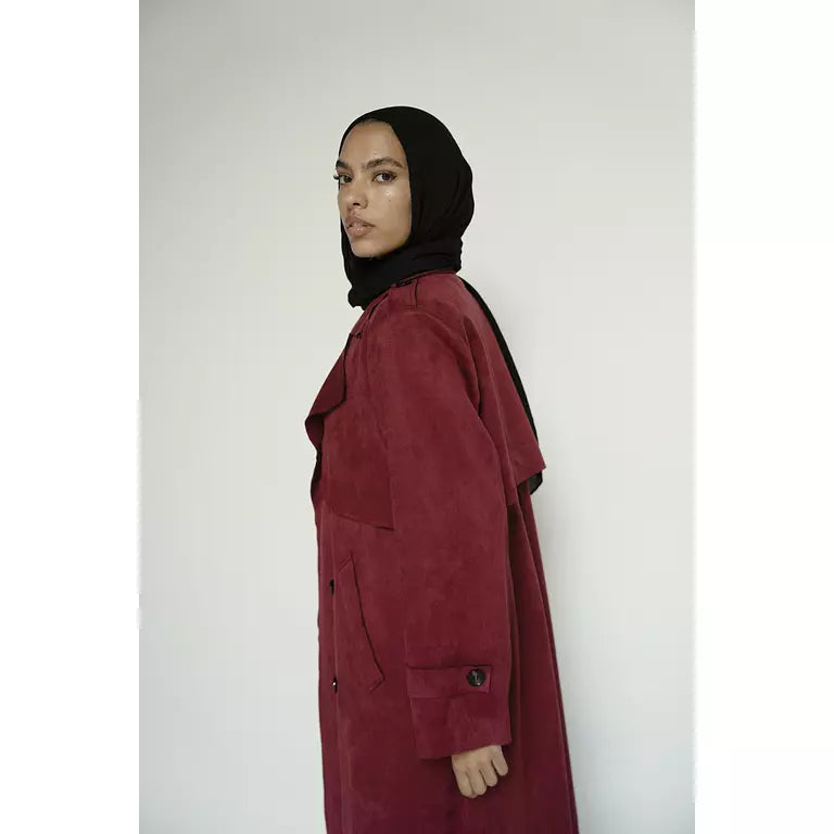 Suede Coat in Burgundy