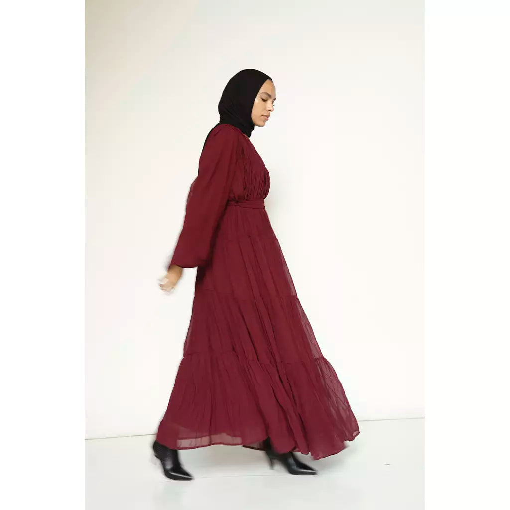 Crushed Flowy Dress in Burgundy
