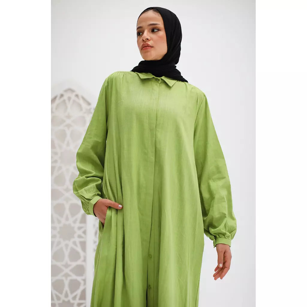 Maxi Linen Shirt In Apple Green