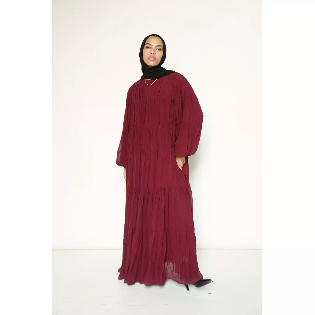 Crushed Flowy Dress in Burgundy