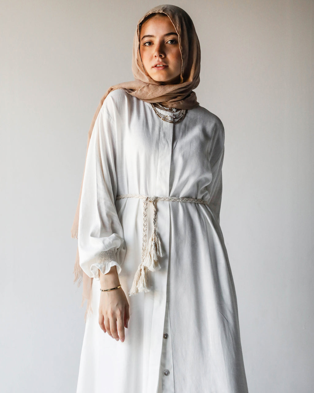 Asymmetric Linen Set In White