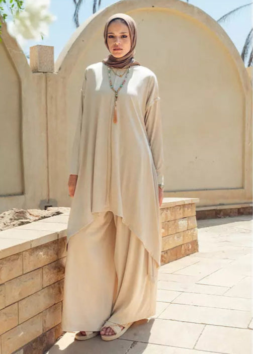 Ribbed Cotton Set in Beige